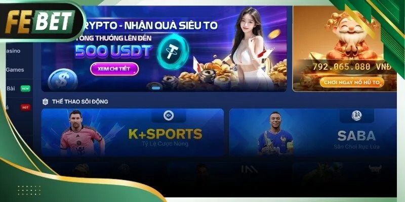 Giao diện trang chủ Febet nhìn gọn gàng, dễ thao tác ngay từ lần đầu