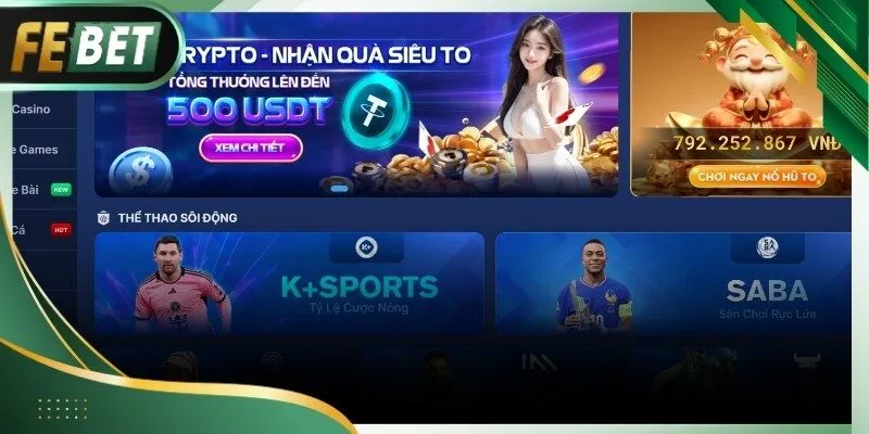 Giao diện trang chủ nền tảng febet thiết kế rõ ràng dễ thao tác