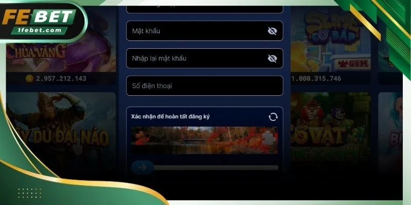 Giao diện trang đăng ký tài khoản trên hệ thống Febet